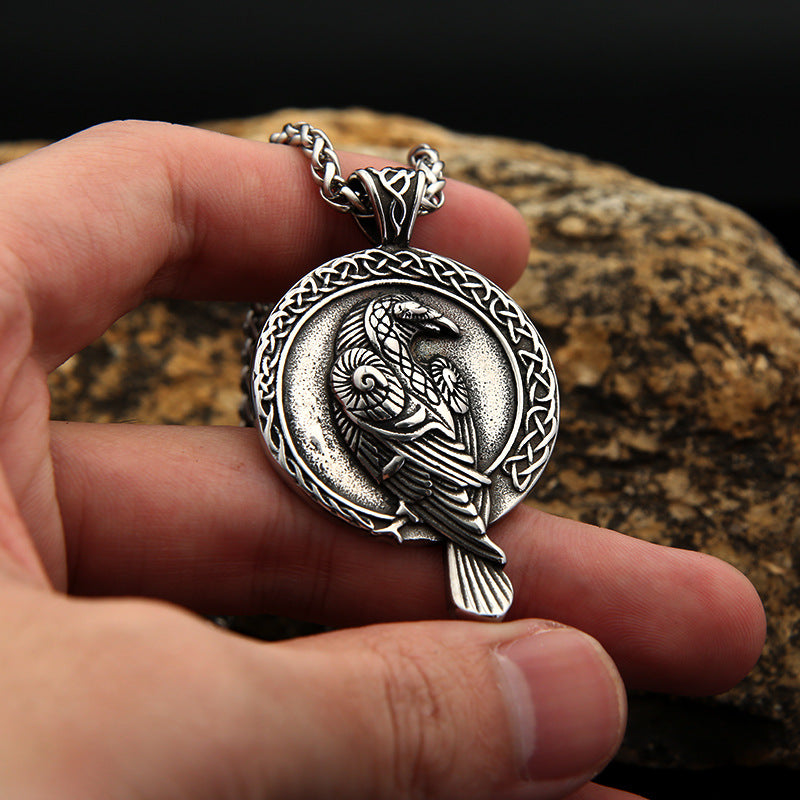 Wholesale Titanium Celtic Raven Pendant Stainless Steel Necklace